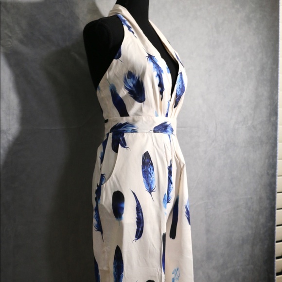 Halter Feather Long Pant Jumpsuit M - Picture 4 of 8